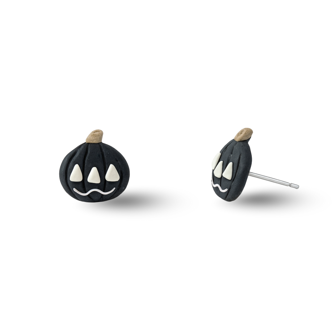 Black Pumpkin Polymer Clay Hypoallergenic Stud Earrings