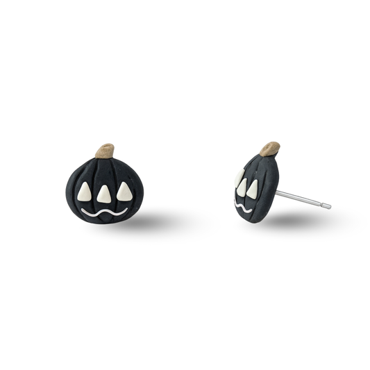Black Pumpkin Polymer Clay Hypoallergenic Stud Earrings