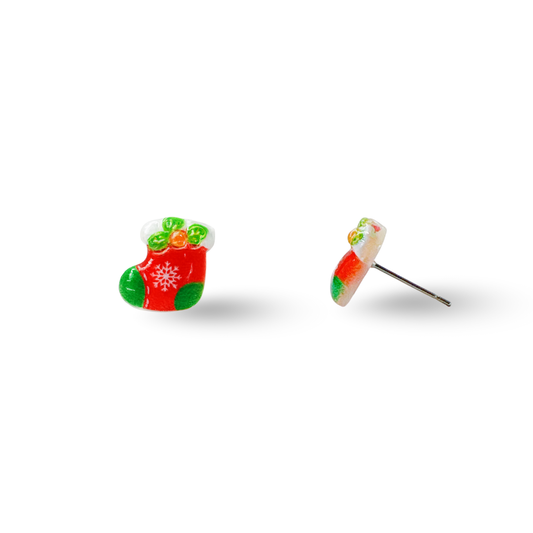 Christmas Socks Surgical Steel Hypoallergenic Stud Earrings