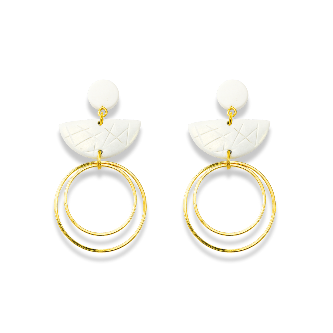 Golden Half-Moon Double Hoop Polymer Clay Earrings