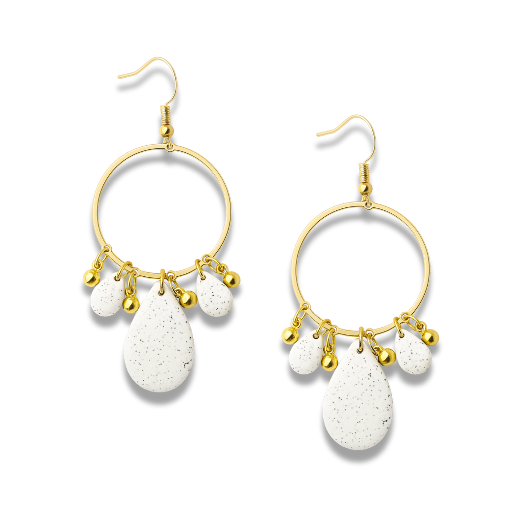 Speckled White Teardrop Hoop Earrings