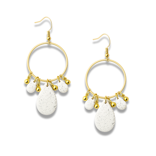 Speckled White Teardrop Hoop Earrings