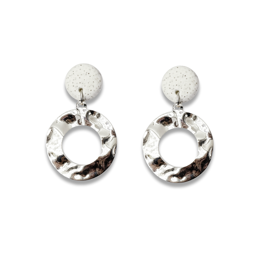 Golden Textured Metal Circle Earrings with Speckled Clay Earrings