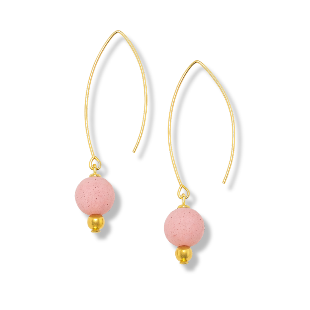 Minimalist Soft Pink Polymer Clay Bead Drop Earrings – Gold Hook Design