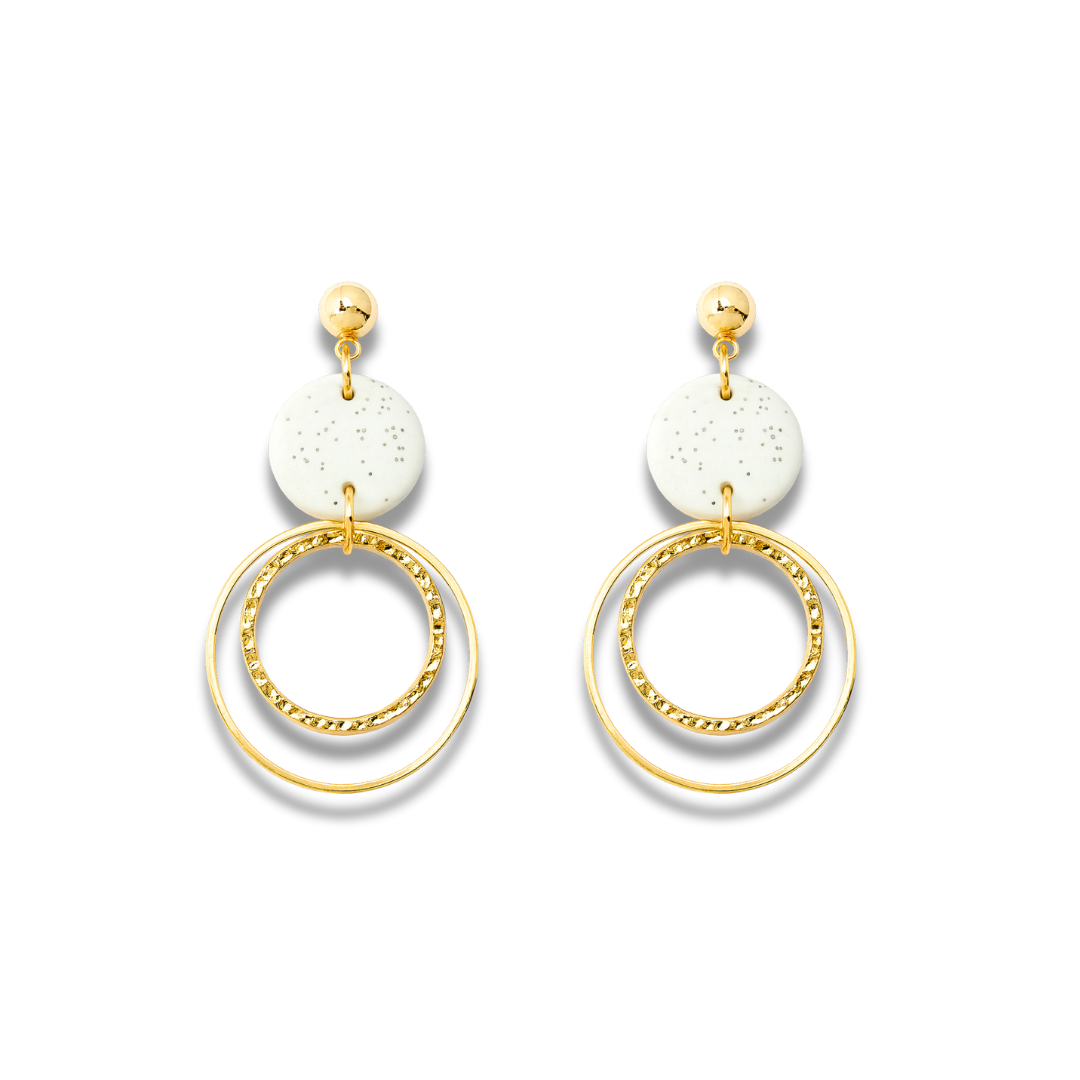 Speckled White Dual Ring Dangle Earrings – Minimal Luxe Collection