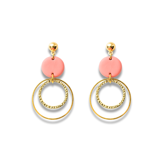 Coal Pink Dual Ring Dangle Earrings – Minimal Luxe Collection