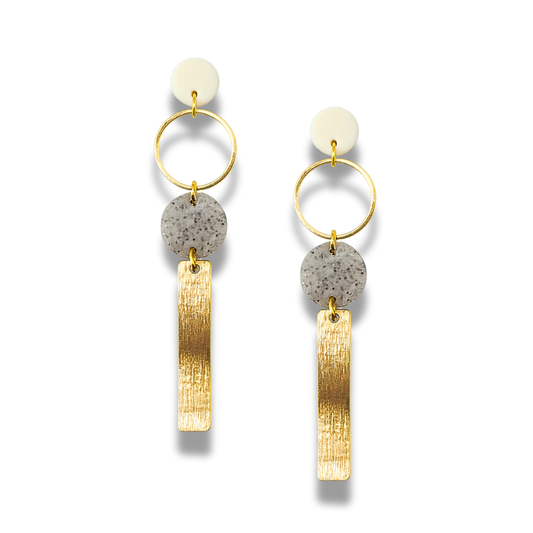 Golden Wave Grey Stone Polymer Clay Surgical Steel Dangle Earrings