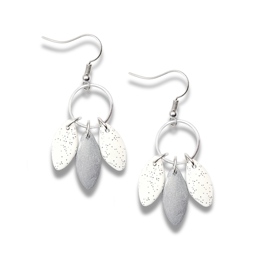 Handmade Gold Triple Leaf Polymer Clay Dangle Earrings